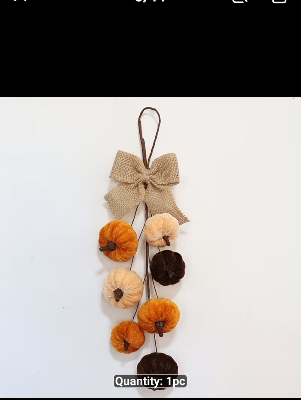 1PC Velvet Pumpkin Hanging Garland with Burlap Bow - 1672-358
